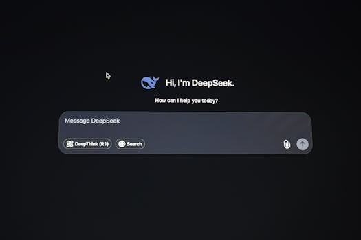 Image displaying DeepSeek AI interface for messaging and search functionality.